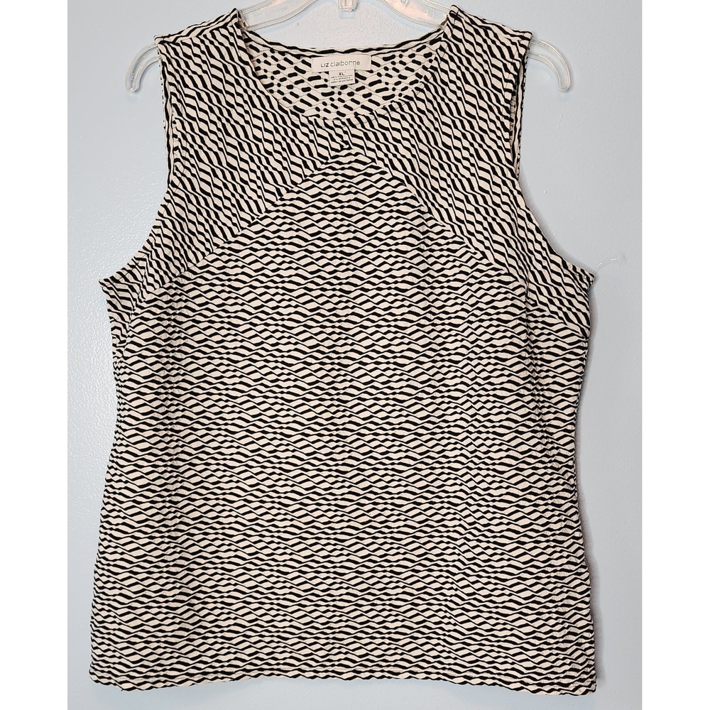 Liz Claiborne Sleeveless Top Women XL Black White Excellent Geometric Chevron